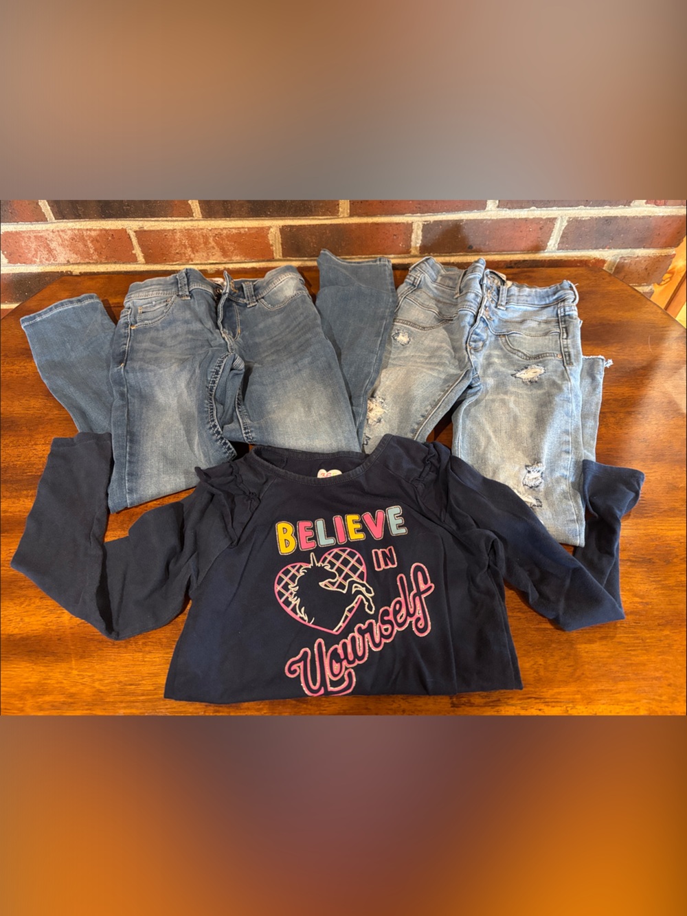 Kids Navy "Believe in Yourself" Long-Sleeve Shirt and Two pairs Jeans Jordache